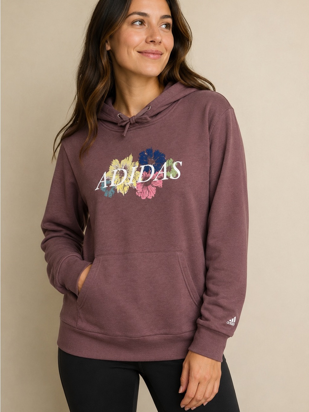 Adidas Women’s Floral Graphic Pullover Hoodie Mauve Size Medium